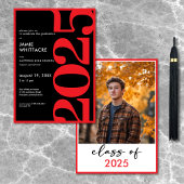 赤モダンミニマルタイポグラフィ卒業パーティー 招待状