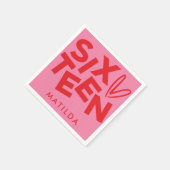 赤モダンミニマルピンクタイポグラフィ16歳 スタンダードカクテルナプキン (角)