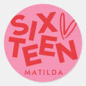 赤モダンミニマルピンクタイポグラフィ16歳 ラウンドシール (正面)