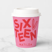 赤モダンミニマルピンクタイポグラフィ16歳 紙コップ (裏面)