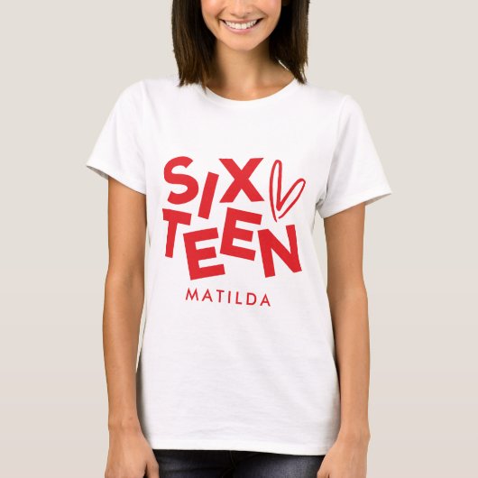 赤モダンミニマルピンクタイポグラフィ16歳 Tシャツ (正面)