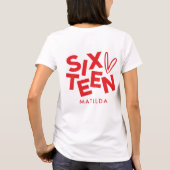 赤モダンミニマルピンクタイポグラフィ16歳 Tシャツ (裏面)