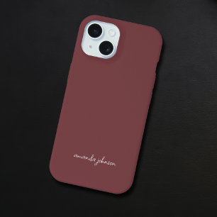赤モダンミニマルモノグラムの完全名の追加 iPhone 15ケース