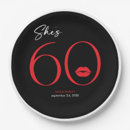 赤モダンミニマル唇の彼女の60誕生日 ペーパープレート