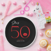 赤モダンミニマル唇は5誕生日 ペーパープレート (パーティー)