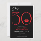 赤モダンミニマル唇30歳の誕生日QR 招待状 (正面)
