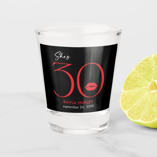 赤モダンミニマル唇30歳誕生日 ショットグラス (正面)