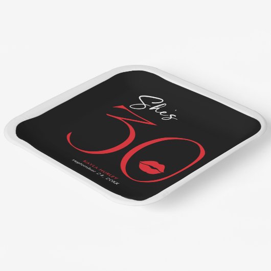 赤モダンミニマル唇30歳誕生日 ペーパープレート (傾斜あり)