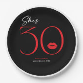 赤モダンミニマル唇30歳誕生日 ペーパープレート (正面)