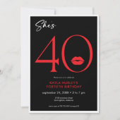 赤モダンミニマル唇She's 4誕生日 招待状 (正面)