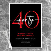 赤モダンミニマル四Script誕生日 招待状