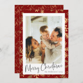 赤モダンミニマル金ゴールド写真クリスマス シーズンカード (正面/裏面)
