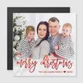 赤モダンメリークリスマスグリッターのスクリプト写真 (正面/裏面)