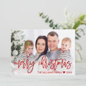 赤モダンメリークリスマスグリッターのスクリプト写真 シーズンカード (スタンド正面)