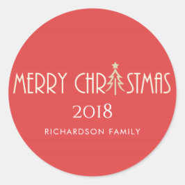 赤モダンメリークリスマスドードルホリデー ラウンドシール