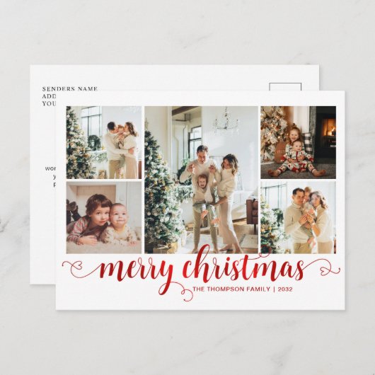 赤モダンメリークリスマスハート脚本5写真 シーズンポストカード (正面/裏面)