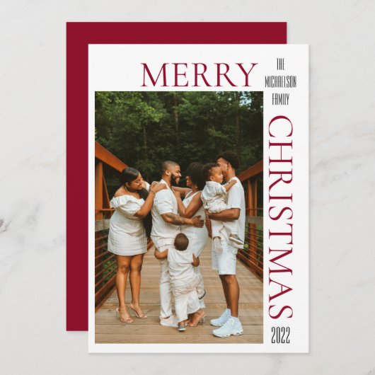 赤モダンメリークリスマスフォトホリデーカード シーズンカード (正面/裏面)