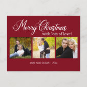 赤モダンメリークリスマス3写真年 シーズンポストカード (正面)