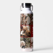 赤モダンモノグラパーソナライズされたム&フォトコラージュ ウォーターボトル (正面)