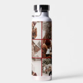 赤モダンモノグラパーソナライズされたム&フォトコラージュ ウォーターボトル (右面)