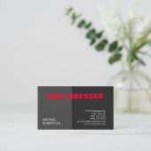 赤モダンユニーク灰色ヘアドレッサー 名刺 (スタンド正面)