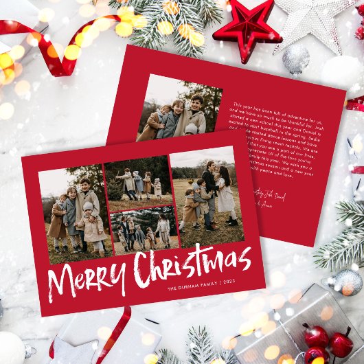 赤モダンレタリング5枚フォトメリークリスマス シーズンカード