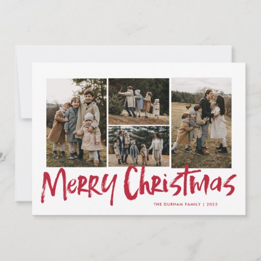 赤モダンレタリング5枚フォトメリークリスマス シーズンカード (正面)
