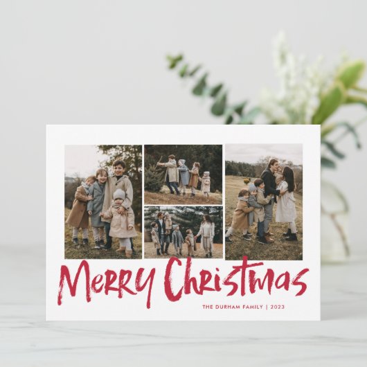 赤モダンレタリング5枚フォトメリークリスマス シーズンカード (スタンド正面)