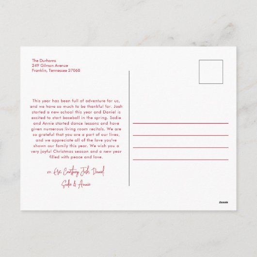 赤モダンレタリング5枚フォトメリークリスマス シーズンポストカード (裏面)