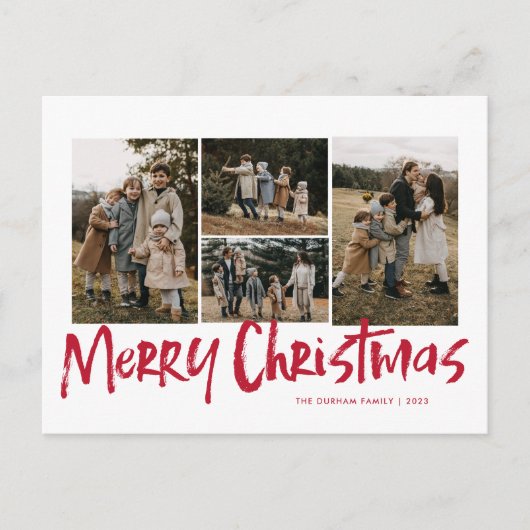 赤モダンレタリング5枚フォトメリークリスマス シーズンポストカード (正面)