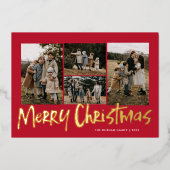 赤モダンレタリング5枚フォトメリークリスマス 箔シーズンカード (正面)