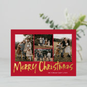 赤モダンレタリング5枚フォトメリークリスマス 箔シーズンカード (立ち正面)