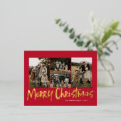 赤モダンレタリング5枚フォトメリークリスマス 箔シーズンポストカード (立ち正面)