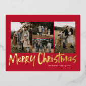 赤モダンレタリング5枚フォトメリークリスマス 箔シーズンポストカード (正面)