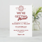 赤モダンレトロディスコGroovy結婚の写真 招待状 (スタンド正面)