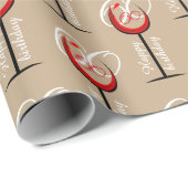 赤モダンワイングラス柄60誕生日プレゼント ラッピングペーパー (ロールコーナー)