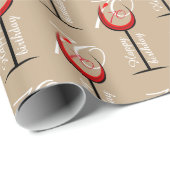 赤モダンワイングラス柄70誕生日プレゼント ラッピングペーパー (ロールコーナー)