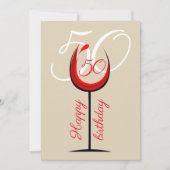 赤モダンワイングラス50th誕生日カード (正面)