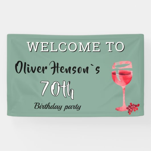 赤モダンワイングラス70th誕生日パーティバナー 横断幕 (横)