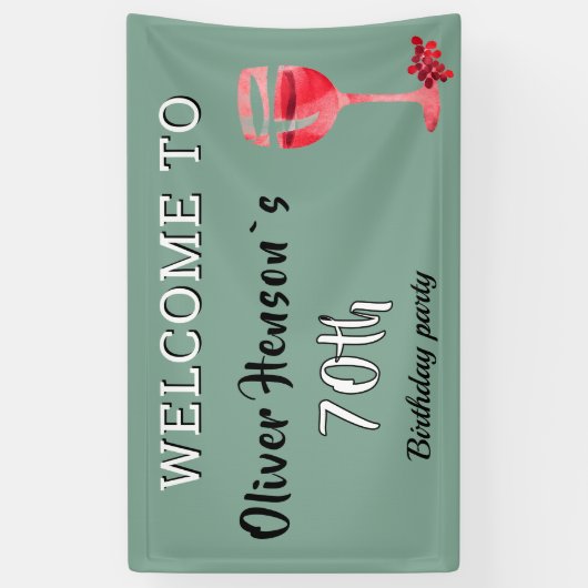 赤モダンワイングラス70th誕生日パーティバナー 横断幕 (縦)