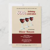 赤モダンワイングラス80誕生日 招待状 (正面)