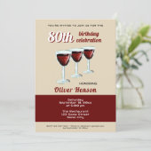 赤モダンワイングラス80誕生日 招待状 (スタンド正面)