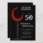 赤モダンワイン50誕生日サプライズパーティー 招待状 (正面/裏面)