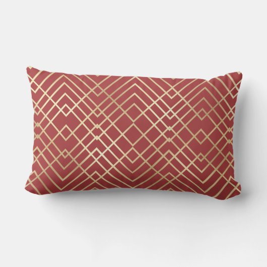 赤モダン中国のアールデコ幾何学模様 アウトドアクッション (裏面)