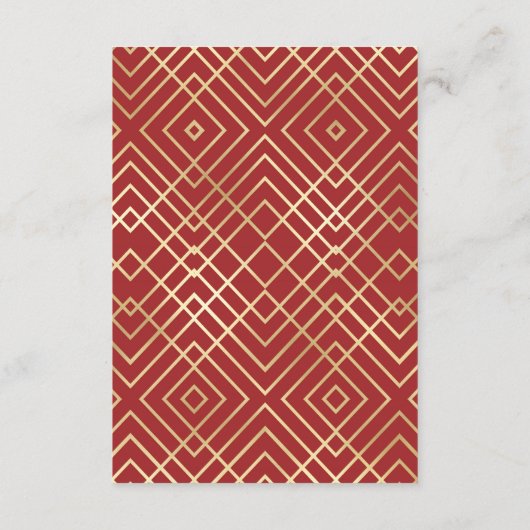 赤モダン中国のアールデコ幾何学模様 エンクロージャーカード (裏面)