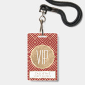 赤モダン中国のアールデコ幾何学模様 バッジ (ストラップ付き表面)