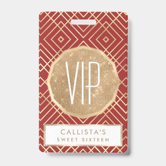 赤モダン中国のアールデコ幾何学模様 バッジ (表面)