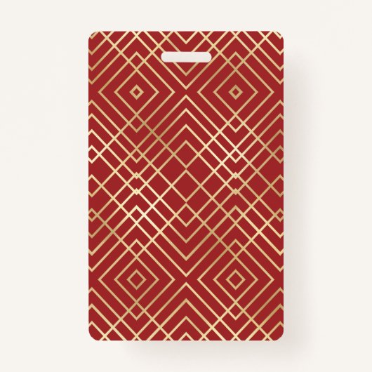 赤モダン中国のアールデコ幾何学模様 バッジ (裏面)