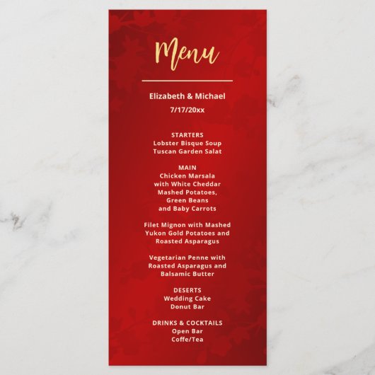 赤モダン中国の結婚の メニュー (正面)