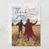 赤モダン予算の名結婚前と写真のスクリプト サンキューカード (正面)